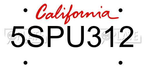 5SPU312 California License Plate