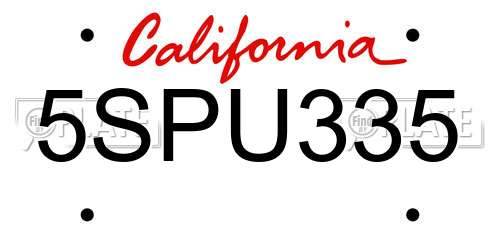 5SPU335 California License Plate