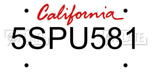 5SPU581 California License Plate