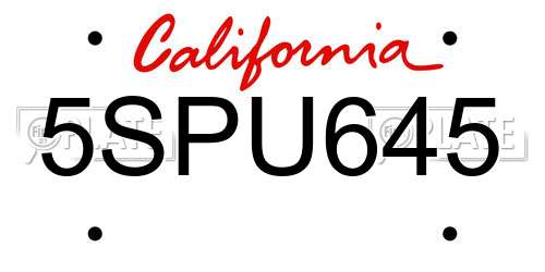 5SPU645 California License Plate