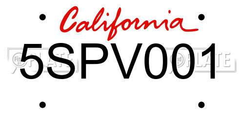 5SPV001 California License Plate