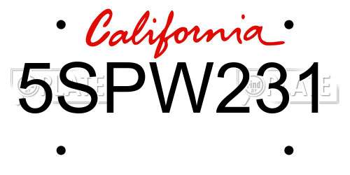 5SPW231 California License Plate