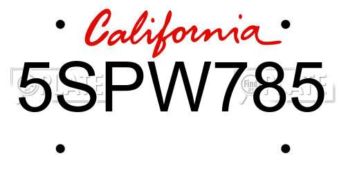 5SPW785 California License Plate
