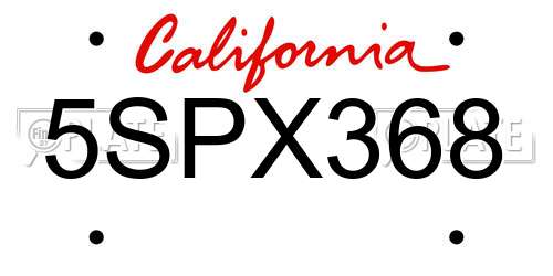 5SPX368 California License Plate