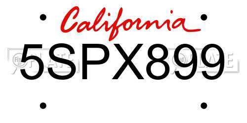 5SPX899 California License Plate