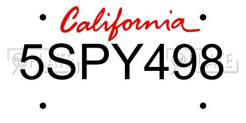 5SPY498 California License Plate