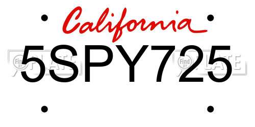 5SPY725 California License Plate
