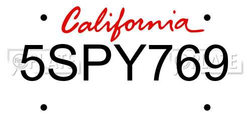5SPY769 California License Plate
