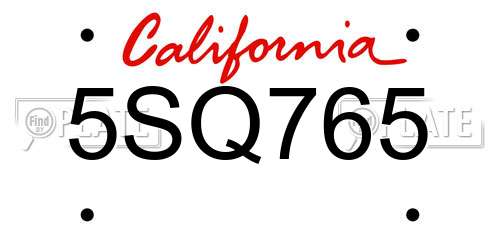 5SQ765 California License Plate