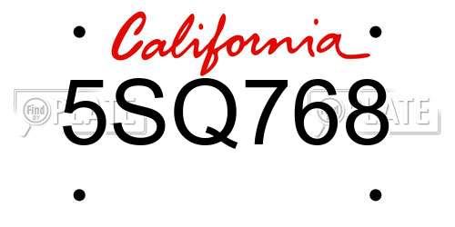 5SQ768 California License Plate