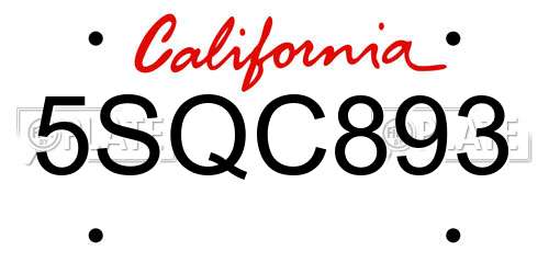 5SQC893 California License Plate