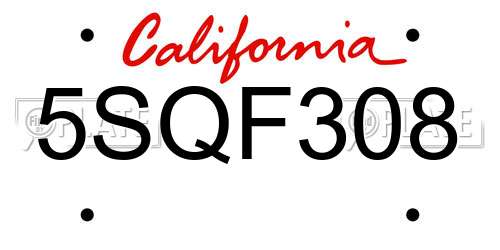 5SQF308 California License Plate