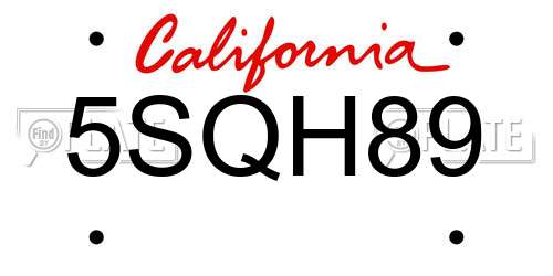 5SQH89 California License Plate