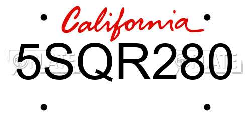5SQR280 California License Plate