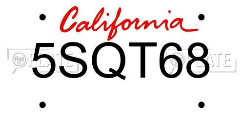 5SQT68 California License Plate