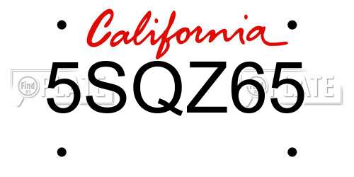 5SQZ65 California License Plate