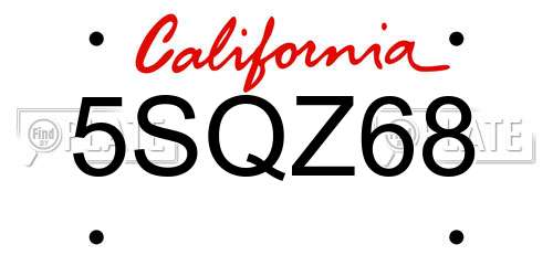 5SQZ68 California License Plate