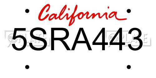 5SRA443 California License Plate