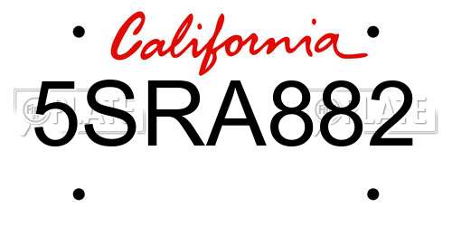5SRA882 California License Plate