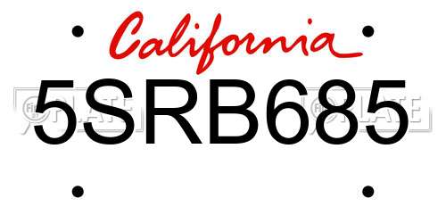 5SRB685 California License Plate