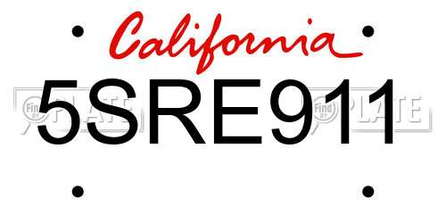 5SRE911 California License Plate