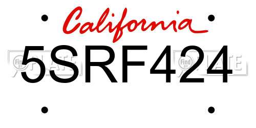 5SRF424 California License Plate