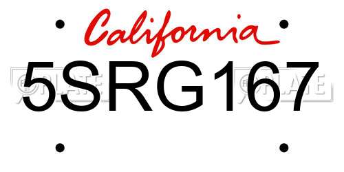 5SRG167 California License Plate