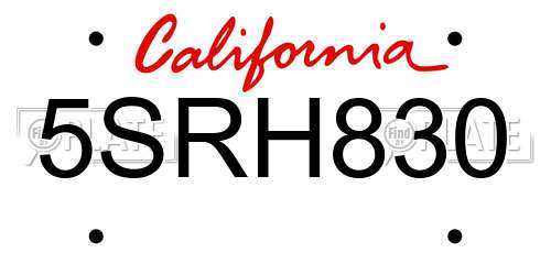 5SRH830 California License Plate