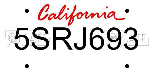 5SRJ693 California License Plate