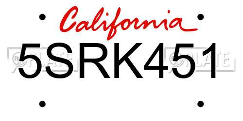5SRK451 California License Plate