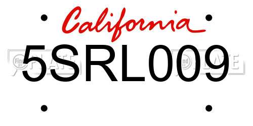 5SRL009 California License Plate
