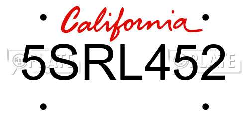 5SRL452 California License Plate