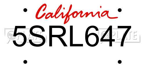 5SRL647 California License Plate