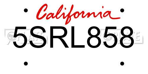 5SRL858 California License Plate