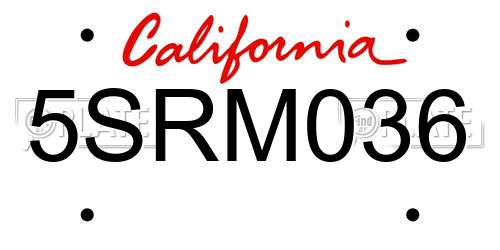 5SRM036 California License Plate