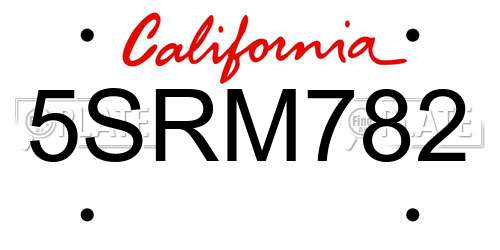 5SRM782 California License Plate