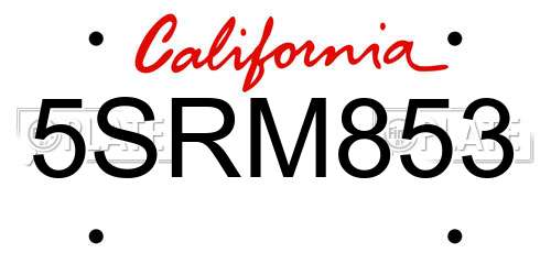 5SRM853 California License Plate