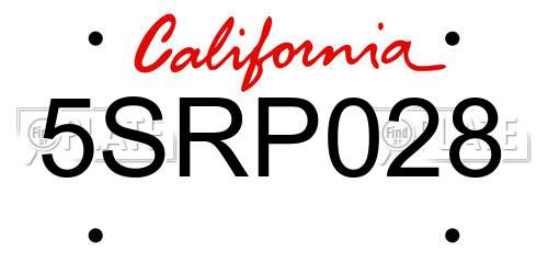 5SRP028 California License Plate