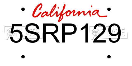5SRP129 California License Plate