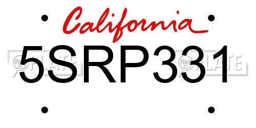 5SRP331 California License Plate