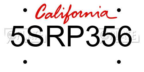 5SRP356 California License Plate