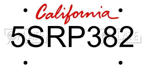 5SRP382 California License Plate