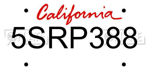 5SRP388 California License Plate