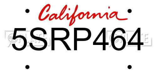 5SRP464 California License Plate