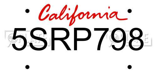 5SRP798 California License Plate
