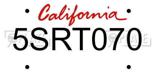 5SRT070 California License Plate