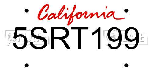 5SRT199 California License Plate