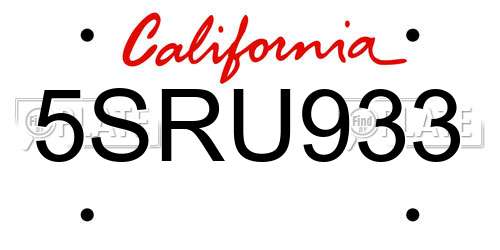 5SRU933 California License Plate