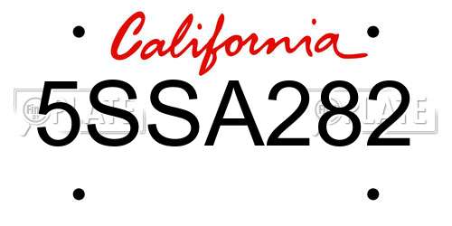 5SSA282 California License Plate