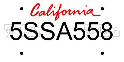 5SSA558 California License Plate